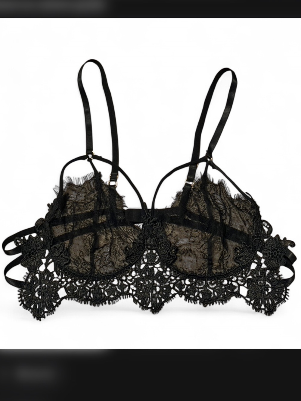 Lace Appliqué Sheer Bralette - Black
